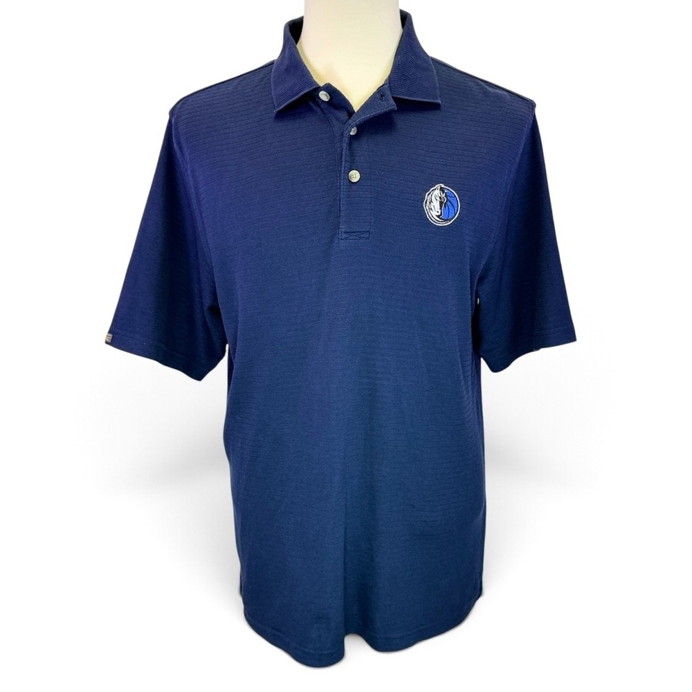 Antigua Dallas Mavericks Performance Fabric Desert Dry Navy Blue Polo Men Size L